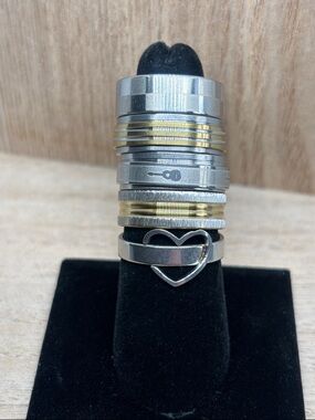 Silver and Gold Men's Woman’s Stacking Rings - Heart Accent